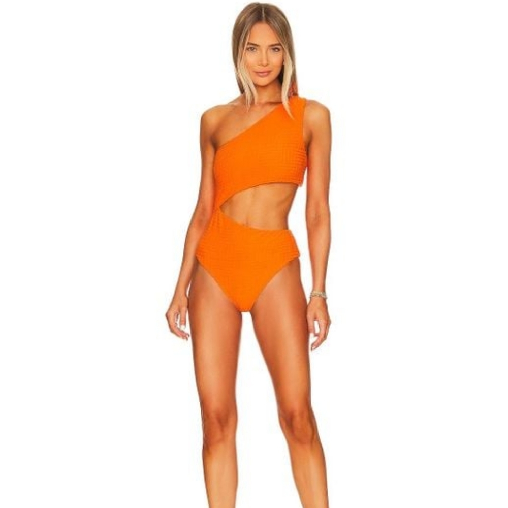 Beach Riot Celine One Piece - Ribbed Oriole Orange - Size XL